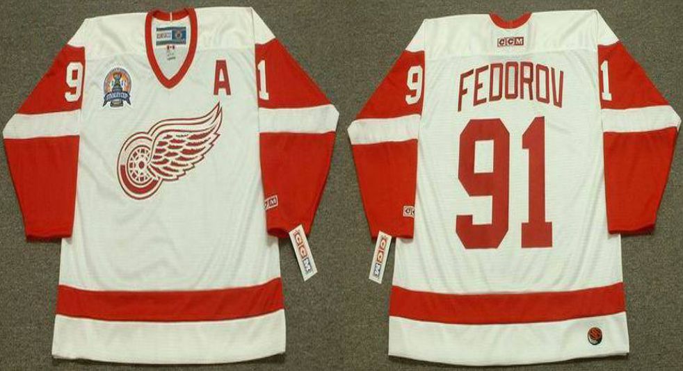 2019 Men Detroit Red Wings 91 Fedorov White CCM NHL jerseys